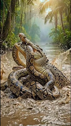 Crocodile vs Giant Python 🐊🐍 | #corcodile #treepython #pydeck #pymongo #pyscript #pythong #pybytes
