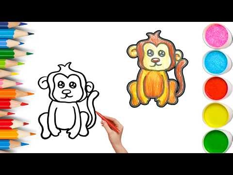 How To Draw cute Monkey Drawing, Painting & Coloring For Kids and Toddlers_ Child Art 🐋🌈🎨