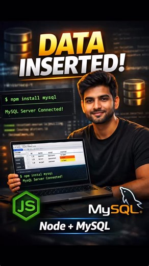 Code Spark | Node.js & Backend on Instagram: "Saving data in MySQL using Node.js 🚀 In this reel, I connect Node.js with MySQL, insert user data into a database table, and verify it directly inside MySQL Workbench. This is how real backend development works — from terminal setup to database insertion 💾 Follow for practical backend tutorials ⚡ . . . . . #nodejs #mysql #backenddevelopment #webdevelopment #codingreels"