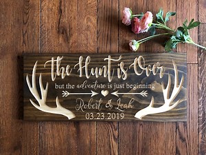 Personalized Wedding Sign: the Hunt is Over, Carved Newlywed Gift - Etsy