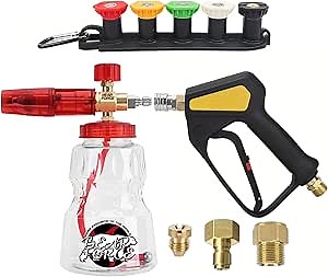 Replacement Short Pressure Washer Gun Swivel with M22 Inlet-14mm & Brass Foam Cannon Wide Mouth Adjustable Thick Foam with 1/4 Quick Plug, Spray Gun Kit