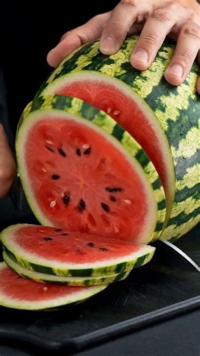 Watermelon Slicing ASMR 🍉 Chef's Knife Cuts Perfect Juicy Slices on a Cutting Board Ultra Macro