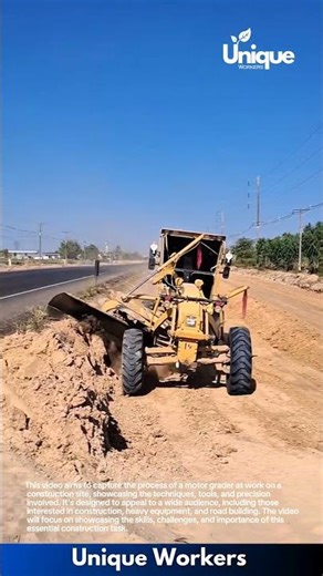 Road Construction Work: Heavy Machine Digging and Leveling Roadside Soil