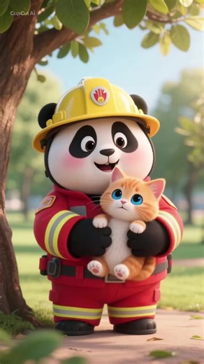 Smart panda saving a cat! #panda #fyp #ai #viral #cuteness