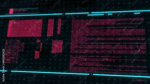 Futuristic terminal display with random code and text (loading screen, hacking, cyberpunk style) Stock Video