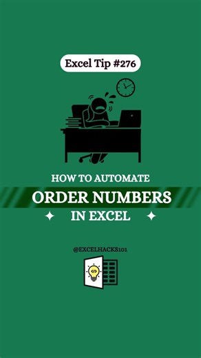 Excelhacks101 | Daily Excel Tips on Instagram: "How To Automate order Numbers in Excel‼️ Formula - ="Order No. "&SEQUENCE(COUNTA(Range) Save for later so you don't forget ✨ #excel #exceltips #data #productivity #accounting corporate"