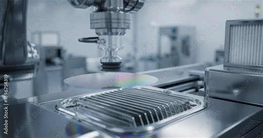 Robotic arm manipulating semiconductor wafer in production environment