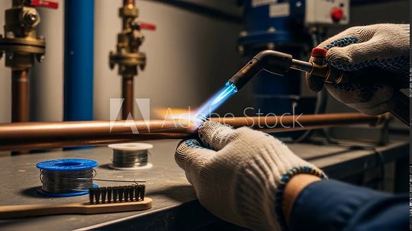 Repairing a pinhole leak on copper piping in a commercial buildings plumbing system using traditional soldering methods.