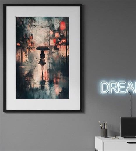 Anime Rainy City Art Print – Japanese Lantern Street Poster, Moody Teen Decor (digital Download) - Etsy