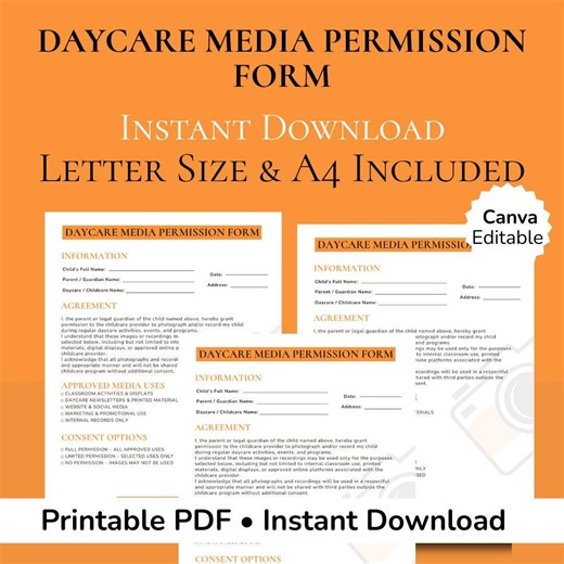 Children’s Photo & Video Permission Form | Printable Daycare Template - Etsy