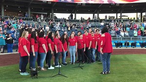 The Cherokee National Youth Choir started off the night here at Drillers Stadium with a beautiful version of the National Anthem in both Cherokee and English. Osda! | Cherokee Nation
