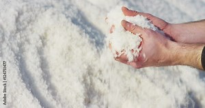 production of industrial salt in the oldest salt mines in the world on a sunny day where the highest quality salt shines