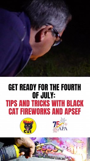 Get ready for the Fourth of July with Black Cat Fireworks and APSEF, the American Pyrotechnics Association’s Safety & Education Foundation! We have all the tips and tricks you need to celebrate safely this year with fireworks. 🧨 Use away from buildings 🧨 Flat, level, hard, fireproof surface 🧨 Free from debris 🧨 Always block and brace. Now grab your loved ones, get creative with Black Cat Fireworks, and make this Fourth of July one to remember! #BlackCatFireworks #CelebrateSafely #APSEF #Four