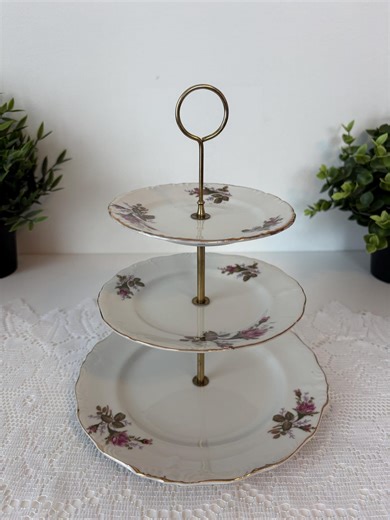 Vintage Three-tier Porcelain Cake Stand, Floral Dessert Platter, 3-tiered Cake Stand, Three-tiered Display Stand - Etsy