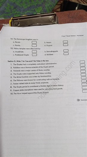 Class 7 Social Science - Worksheet 14. The Kamarupa kingdom wa... | Filo