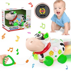 Musical Cow Crawling Infant Toy, Bilingual Learning for 6-12 Months, Toddler Toys for 1-3 Year Olds