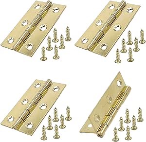4pcs 2 Inch Gold Cabinet Hinges, Lasting Brass Folding Butt Hinges, Surface Polishing Mini Bifold Hinges, Small Hinges for Cabinets, Furniture, Drawer Doors