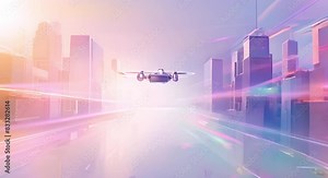 Futuristic infographic displays techs economic impact with AR glasses and drones. Concept Augmented Reality, Drones, Economic Impact, Futuristic Technology, Infographic Design