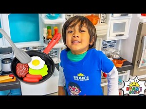 Chef Ryan makes Pretend Play food in Kitchen! Funny Voice Edition! - Videos For Kids