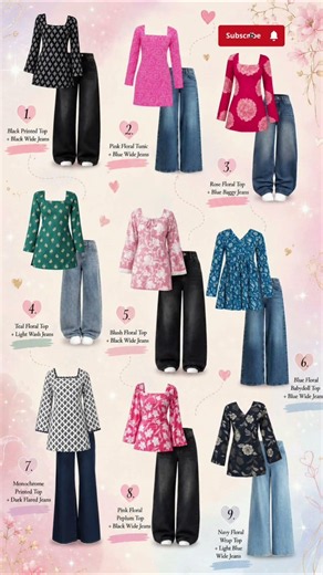 Floral Top & Jeans Outfit Ideas | Cute Wide-Leg Jeans Fashion Inspiration ✨#shorts #ytshorts