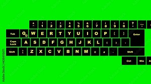 Animated keyboard.Line of keys,comes from left and right.4K.Green screen/alpha matte.