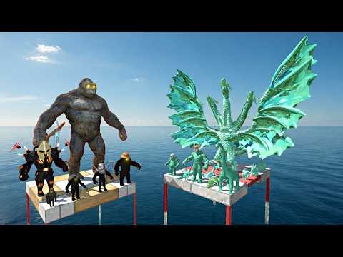King Kong Evolution Team Falling and Fight Alien Ghidorah Team - Animal Revolt Battle Simulator