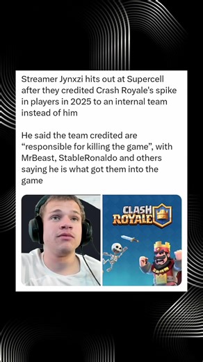 Streamer Jynxzi Criticizes Supercell for Ignoring His Role in Crash Royale’s 2025 Player Surge