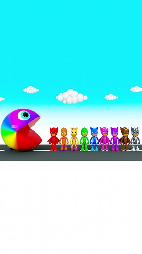 Colorful Pacman with PJ Masks Eating Colorful Things