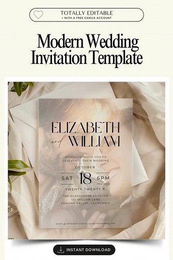 Modern Wedding Invitation Template – Editable Canva Design