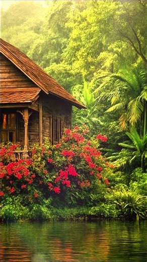 🌿Relaxing Jungle Cabin Ambience | Birds Singing, River Sounds& Forest Relaxation | 4K Nature Sounds