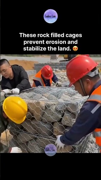 These rock-filled cages prevent erosion andstabilize the land. 😍