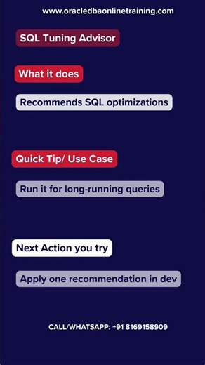 Oracle SQL Tuning Advisor – When to Use It? 🤔 #SQLTuningAdvisor #OracleDBA #DBATips #Shorts