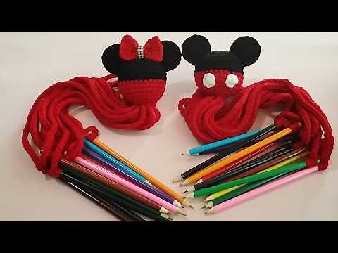 Crochet color holder step by step, Mickey and Minnie Mouse.