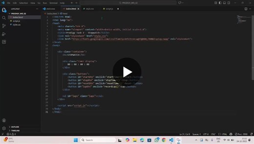 #prodigyinfotech #webdevelopment #javascript #frontend #coding #stopwatch #internship | Shubham SHAH