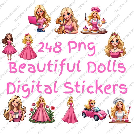 Cute Dolls Digital Stickers PNG | Cartoon Girl Doll Stickers | Kawaii Doll Clipart | Digital Download - Etsy