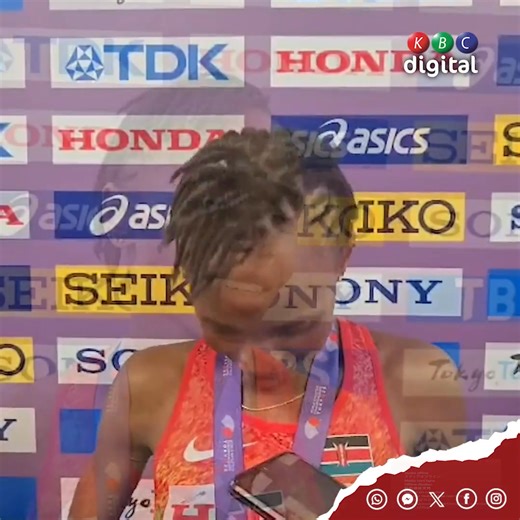 Beatrice Chebet reacts after winning 10,000m Gold at the 2025 Tokyo World Athletics Championships. #KBCniYetu | KBC Radio Taifa, Sauti Ya Mkenya