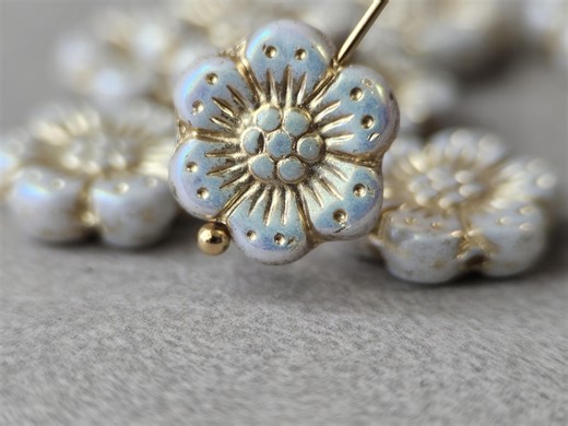 Czech Glass Flower Beads AB Finish 14mm 8pcs #28703-54202 - Etsy