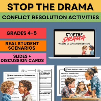 Conflict Resolution Activities& Scenarios | SEL Lesson & Cards | Grades 3-5