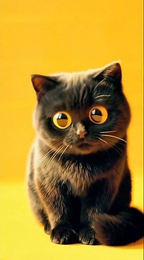 The Cutest Fluffy Black Cat with Big Yellow Eyes! #cartoon ai Animation#Shorts#BlackCat##CatLover