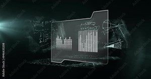 Mathematical equations and graphs animation over digital folder icon