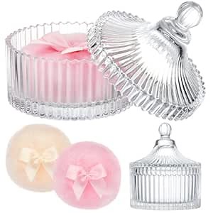 Tioncy 3 Pcs Large Body Powder Puff and Container Valentine's Day gift Powder Container with Puff Crystal Case Soft Washable Reusable Velour Face Body Glitter Wet Dry Makeup (Classic,Clear)
