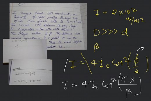 In Young's double slit experiment, the intensity of light passi... | Filo