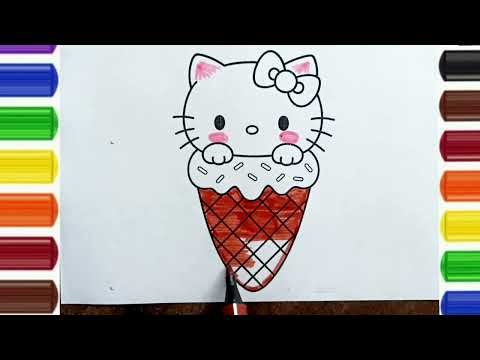 Hello kitty ice cream drawing and colouring for kids | Kids Colouring Book 🎨 |#hellokittydrawing