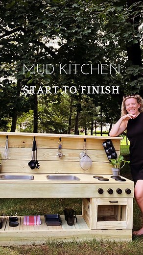 9.2K views · 194 reactions | DIY MUD KITCHEN start to finish in 20 seconds!! This is one of my favorite projects and I can’t wait to watch my kids use it again all summer!☀️checkout my mud kitchen highlights to see how i made this and follow along for more kid friendly DIYs❤️✌ #mudkitchen #mudkitchenideas #diy #diykids #kidsoutdoors | Tricia Colleen Home | Facebook
