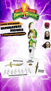The new 7” scale, highly articulated Lord Drakkon Mighty Morphin Power Rangers ULTIMATES! figure is inspired by the Boom Studios comic books and depicts the arrogant ruler ready to conquer the Power Rangers wherever and whenever they’re hiding. Featuring intricate sculpt and premium paint detailing, this figure also comes with multiple interchangeable heads and hands, and an assortment of accessories including a damaged Red Ranger helmet, Dragon Dagger, Broken Saba, and more! Available to pre-or