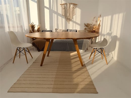 Round Oak Adjustable Height Dining Table Handmade Solid Wood Extendable Design - Etsy