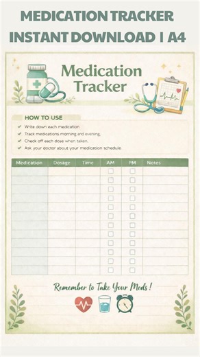 Medication Tracker Printable | Daily Medication Log | Medicine Schedule Chart | Pill Tracker | Health Log for Seniors | Instant Download PDF - Etsy