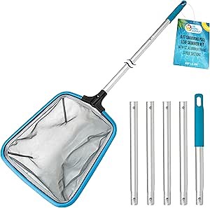 U.S. Pool Supply Swimming Pool 6-Foot Long Leaf Skimmer Net with 13" Aluminum Frame & Pole Sections - 5" Deep Ultra Fine Mesh Netting Bag Basket for Fast Cleaning of the Finest Debris, Clean Spas Pond