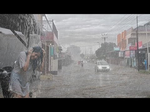 CRAZY RAIN! EXTREME HEAVY RAIN FLOODED ALL THE VILLAGE ROADS, RAIN SOUNDS FOR DEEP SLEEP!