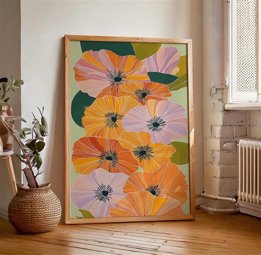 Vintage Art Deco Floral Wall Art, Abstract Flower Prints, Digital Download - Etsy